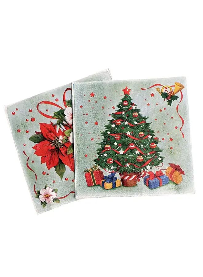 مناديل كوكتيل ذيل الديك الملون للشجرة عيد الميلاد 20 قطعة لديكورات حفلة العطلات - Image 1